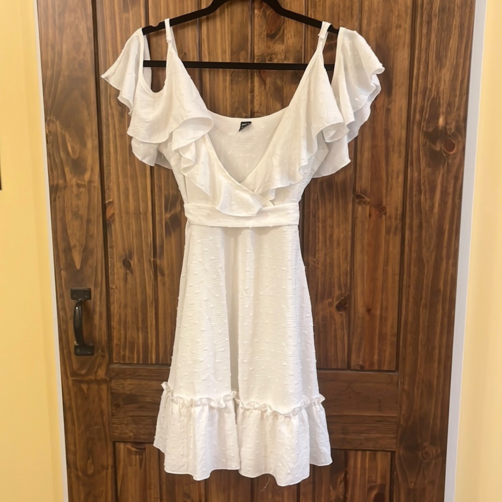 White wrap cold shoulder dress